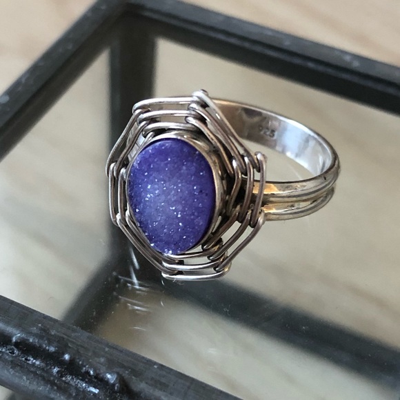 🆕 Ring Purple Agate Druzy Sterling Silver - Picture 3 of 8